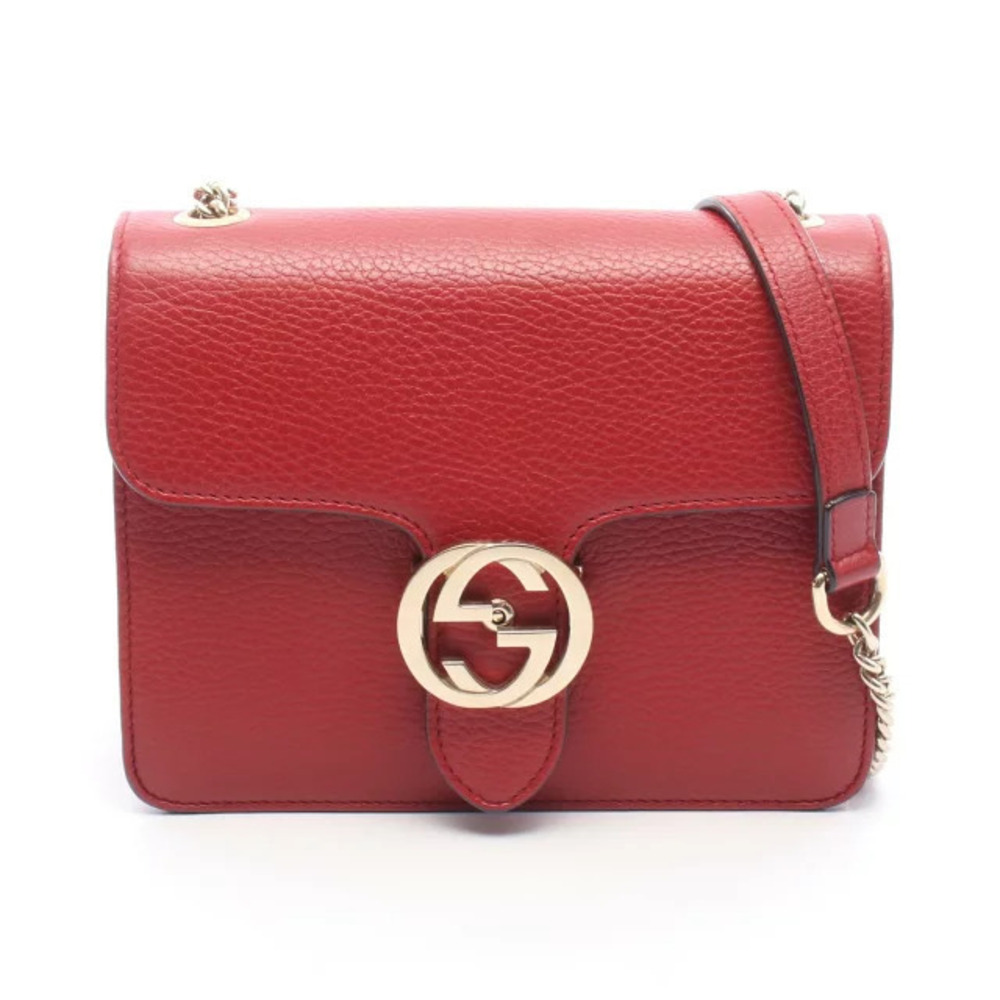 Gucci Interlocking G Shoulder Bag Leather Red